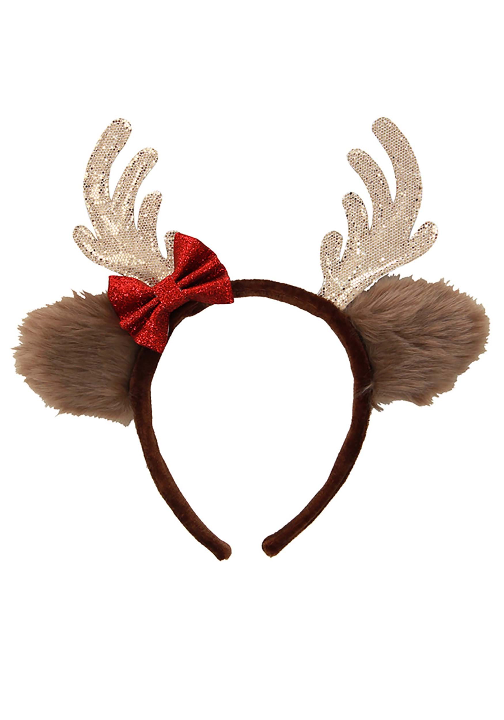 Reindeer Holiday Glitter Bow Headband Costume