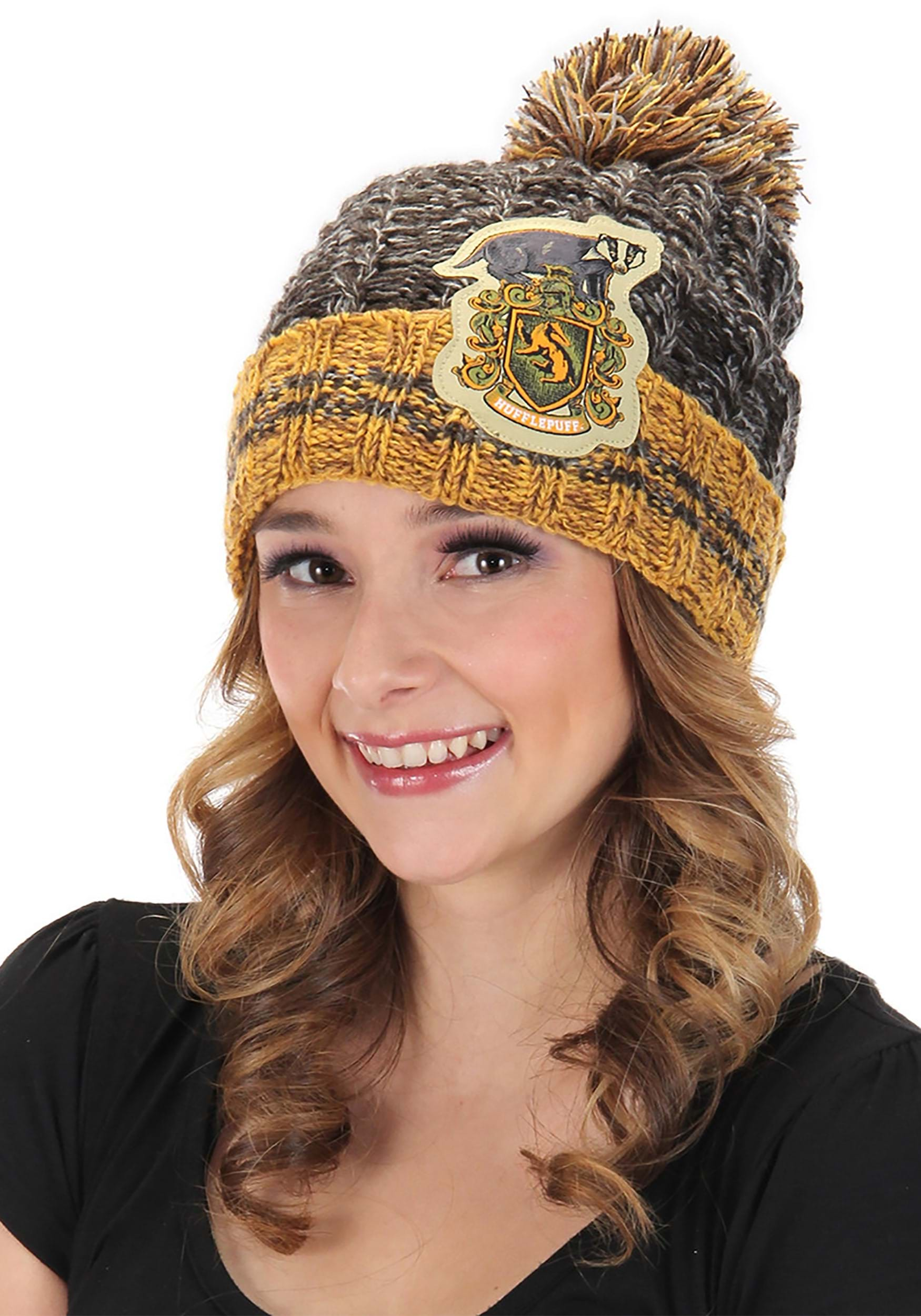 Hufflepuff Heathered Pom Yellow And Black Beanie