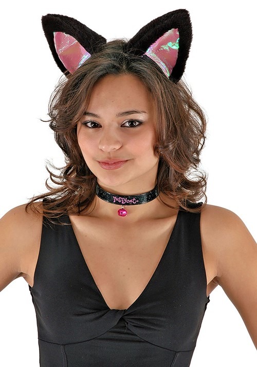 Cat Ears Headband Collar & Tail Kit Black & Pink