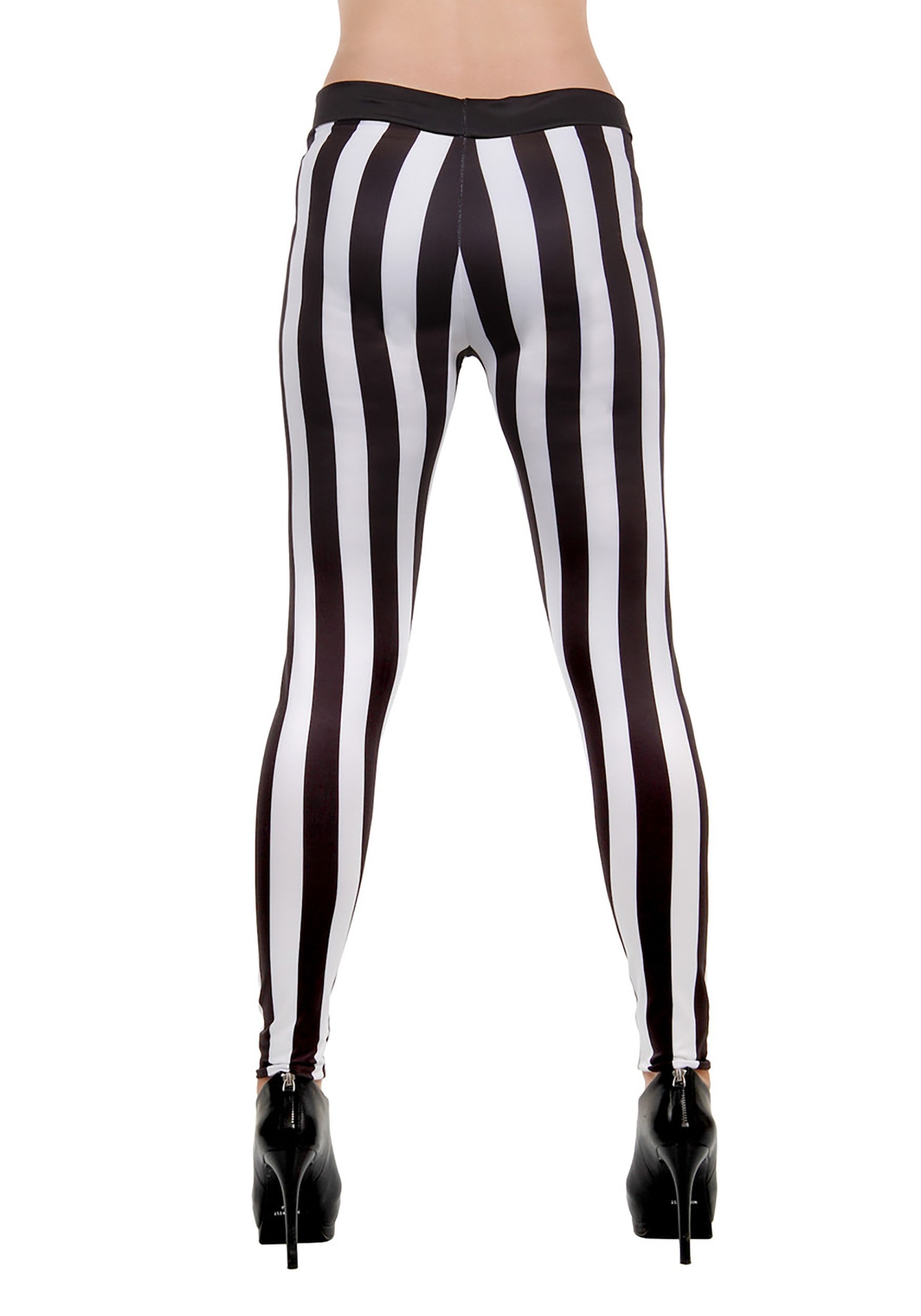 Black White Striped Leggings Costume Pants Accessory Halloween Adult