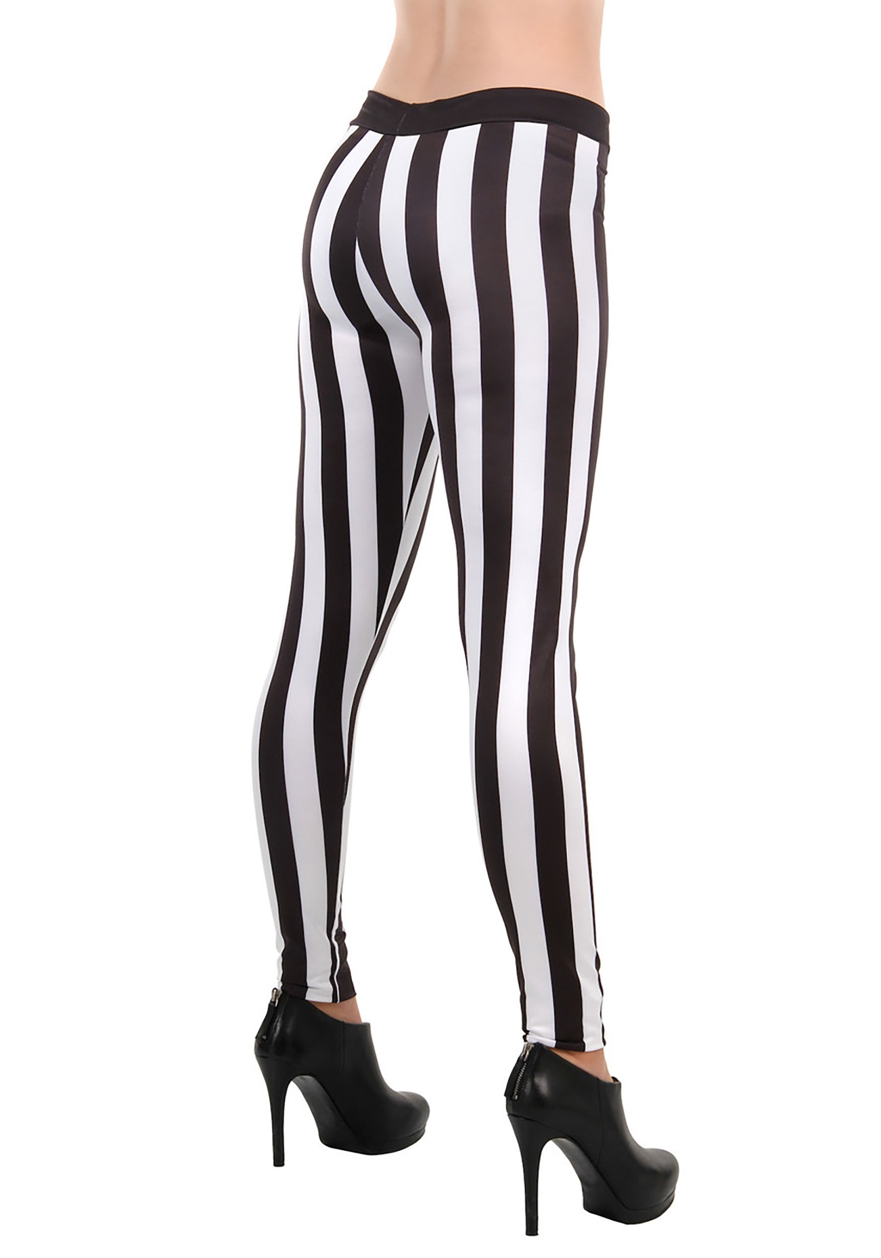 Black White Striped Leggings, Horizontal Stripe Leggings, Stretch