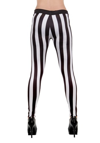 Women's Black and White Costume Striped Leggings | Costume Accessories