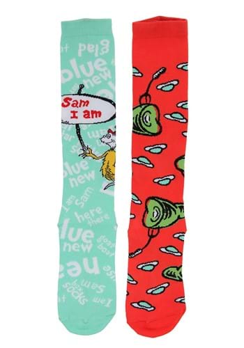 Green Eggs & Ham Mismatched Knee High Costume Socks