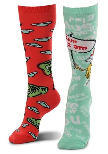 Green Eggs and Ham Mismatched Knee High Costume Socks