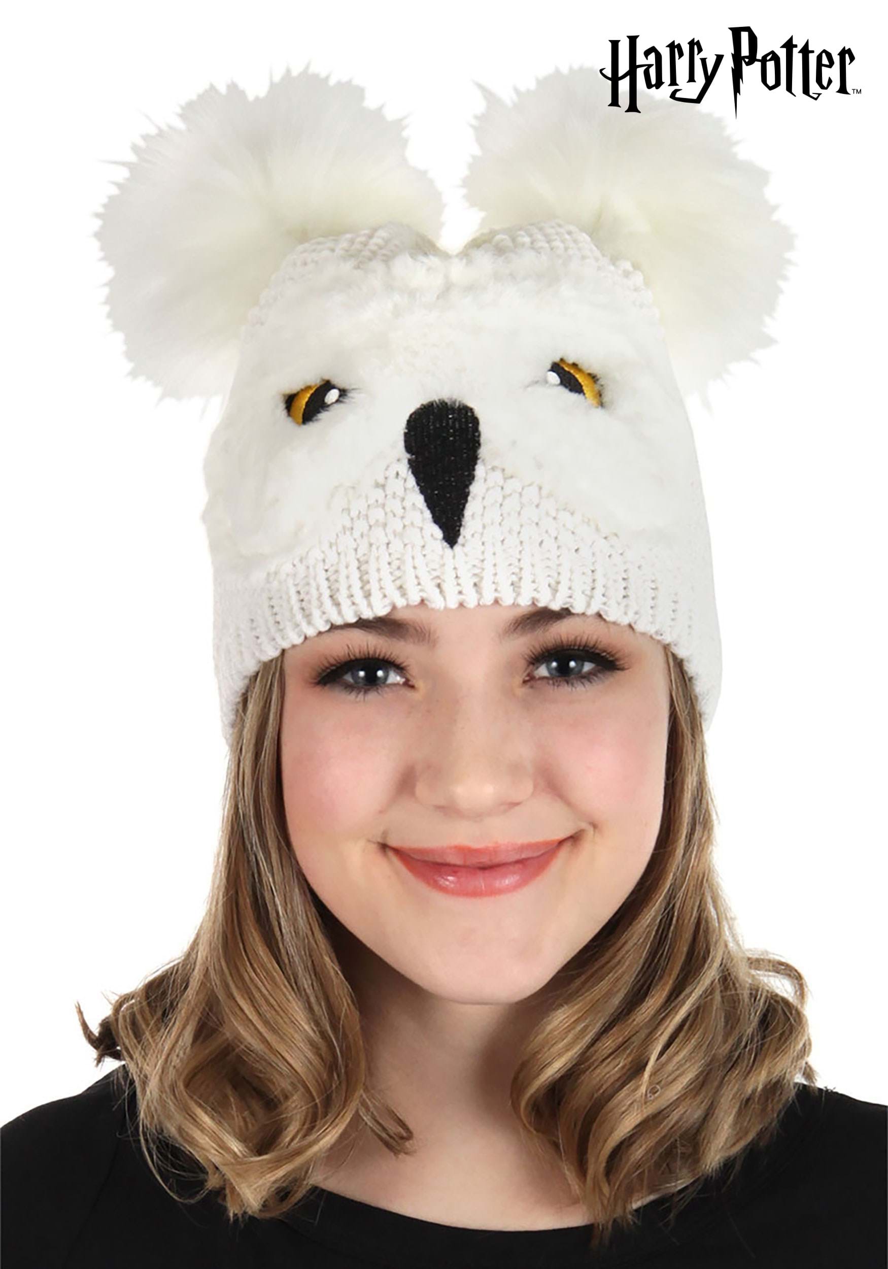 Harry Potter Hedwig Knitted White Bobble Hat Beanie Pompom Owl Gryffindor 