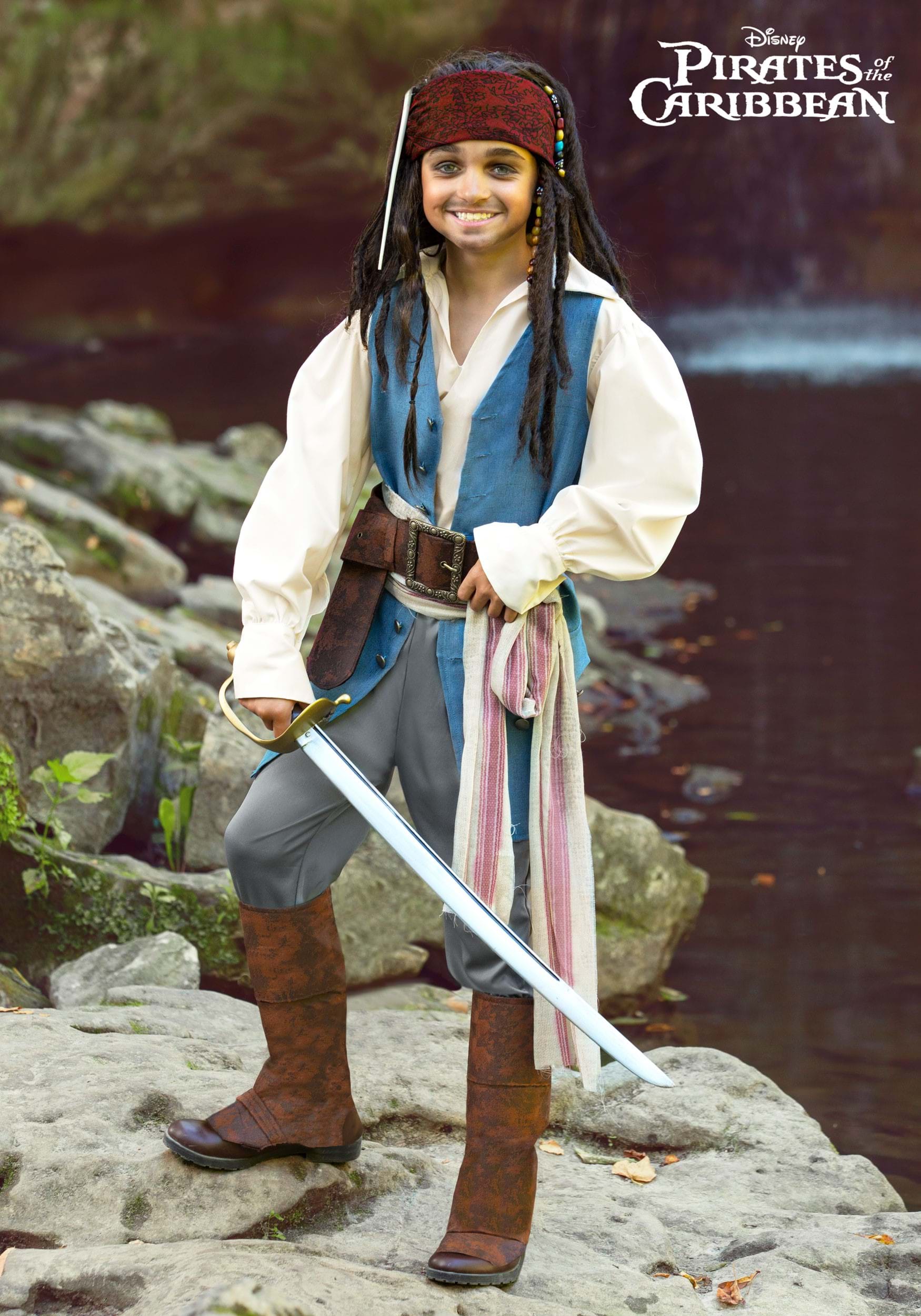 Captain Jack Sparrow Pirates Caribbean Fancy Dress Up Halloween Child Costume 