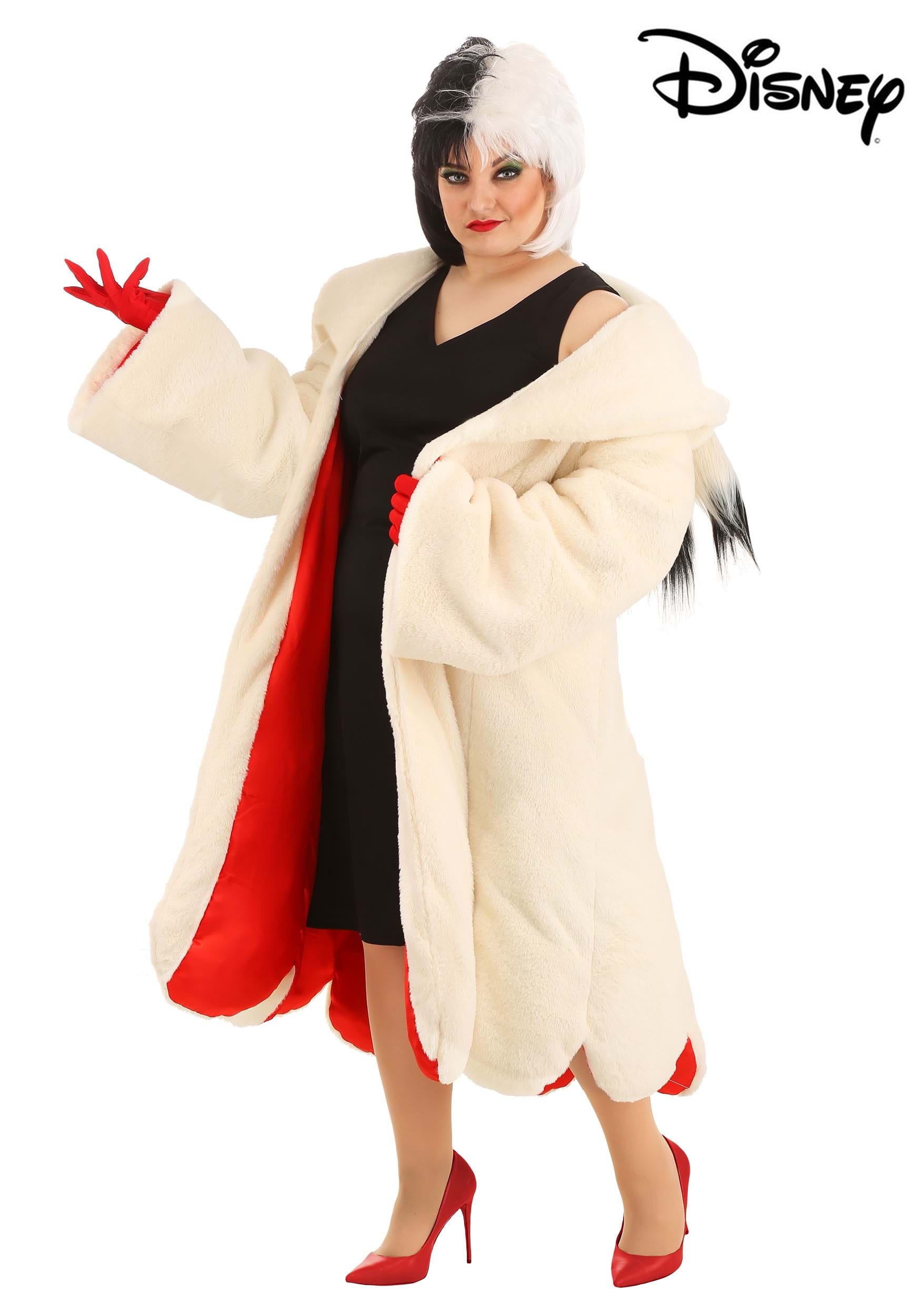 Plus Deluxe Cruella Vil Coat Costume for Women
