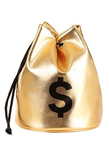 a golden color drawstring money bag with dollar sign