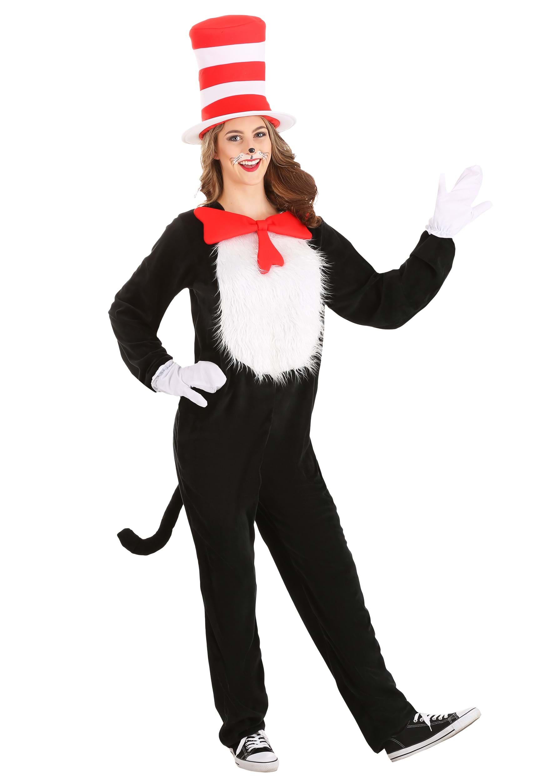 Adult Hat Cat In The Hat Bow Tie and Black Tail Book Week Fancy Dress Kit 