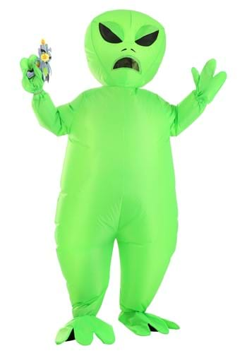 Green Alien BIGGYMONKEY™ Mascot Costume with Antennae and Hat