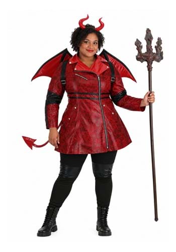 Womens Plus Size Leather Devil Costume New Main