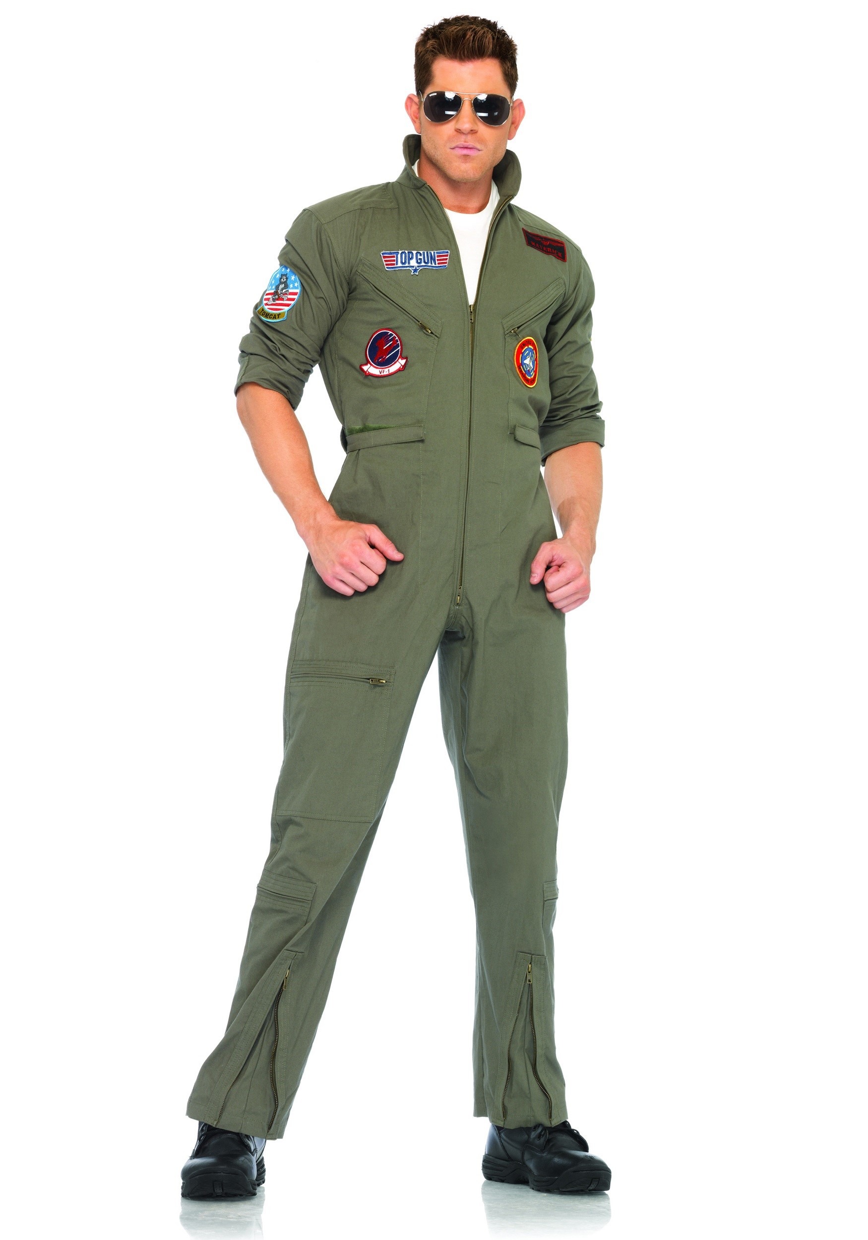 Glasses CA489 Mens Top Gun Costume Retro Aviator Pilot 1980s Military Jumpsuit 
