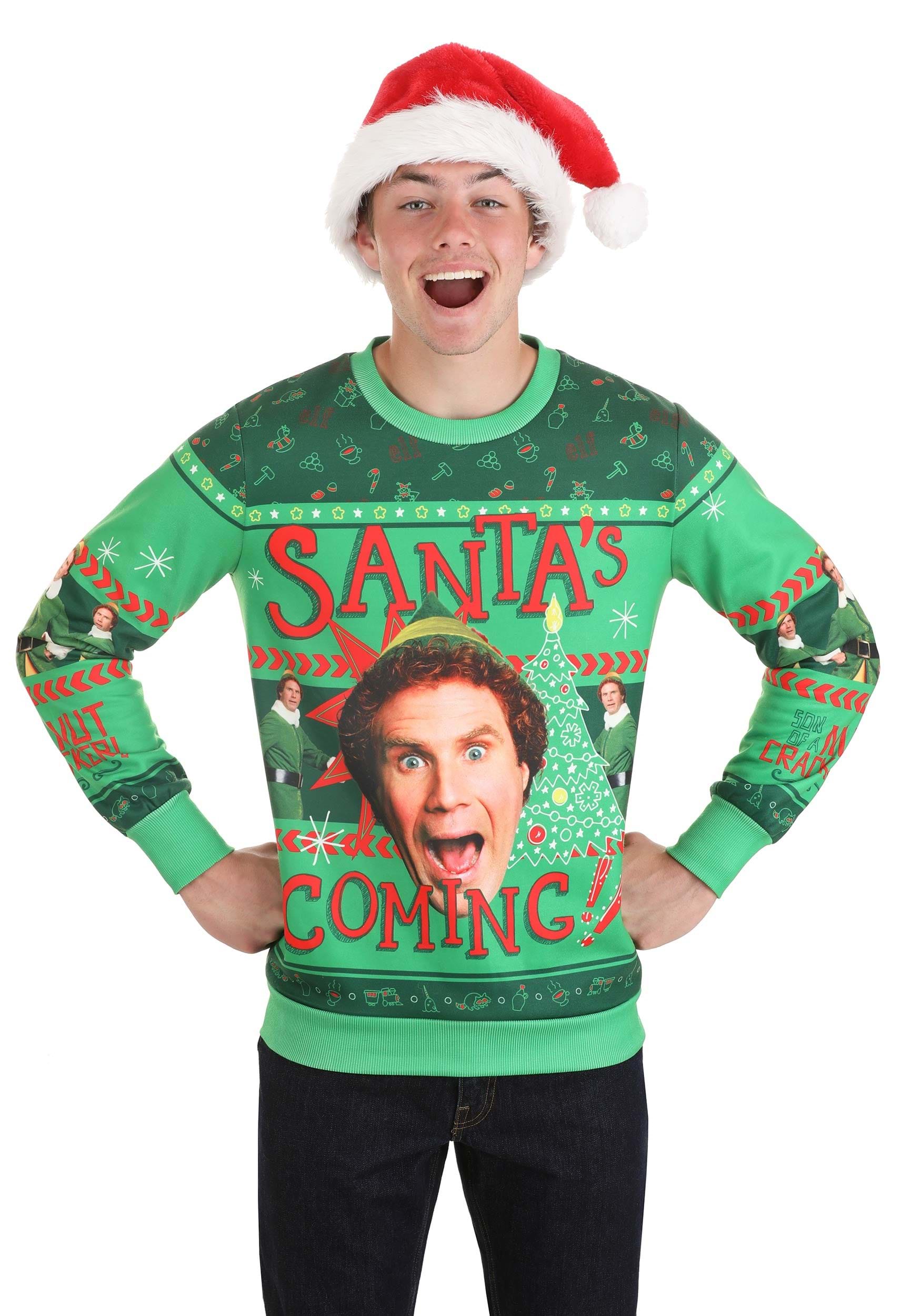 SANTA & ELF Adults Sweatshirt XS-3XL Funny Xmas Jumper Mens Ladies Novelty Top