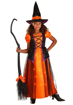 Girls Light-up Witch Halloween Costumes Kids Fancy Dress Set