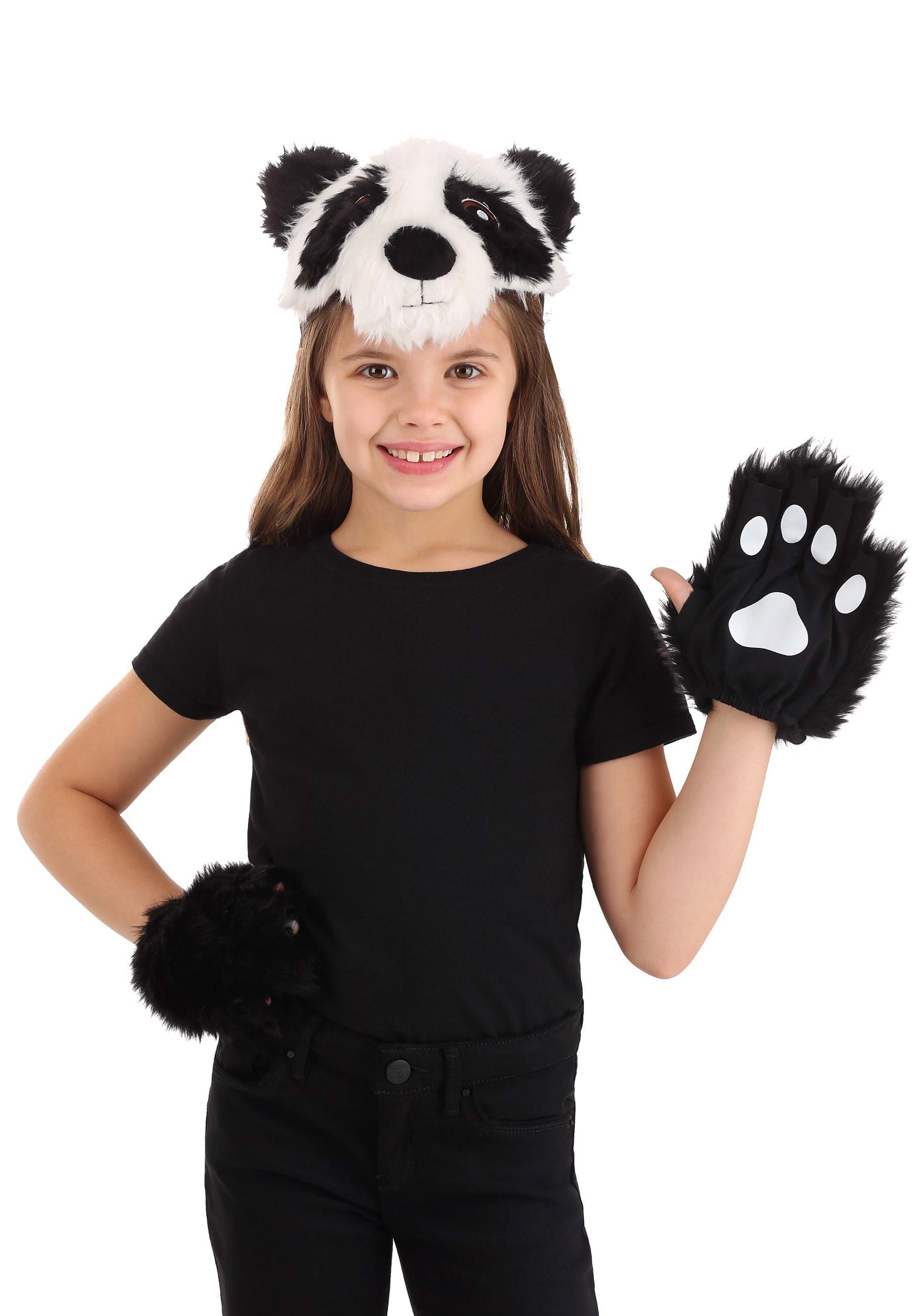 Black White Panda Headband Bow Tail 3Pcs Halloween Party Costume Set 
