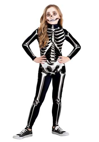 Kid's Metallic Silver Skeleton Costume