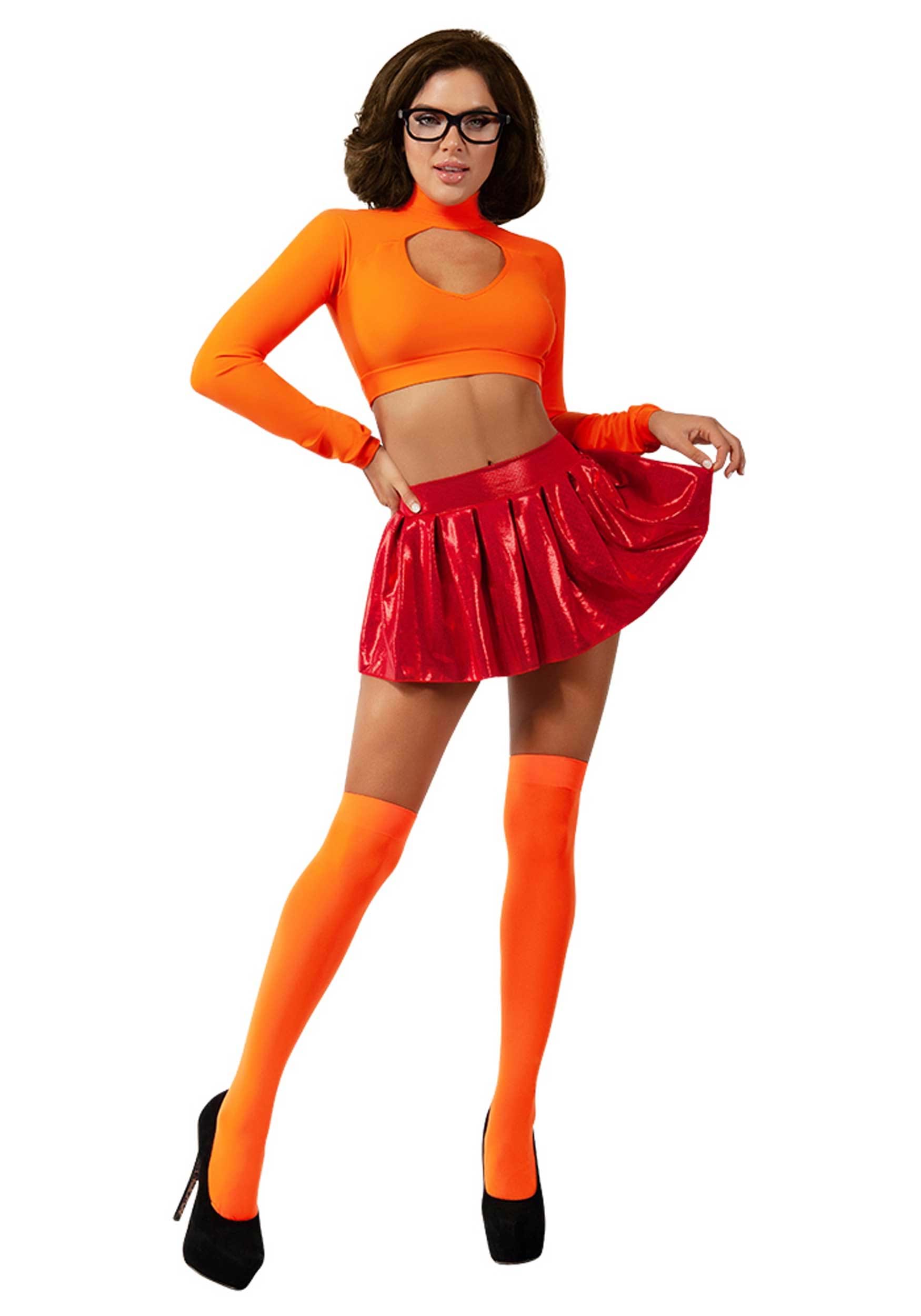 Velma Cosplay Uniform Anime Woman Orange Top Skirt Socks Halloween