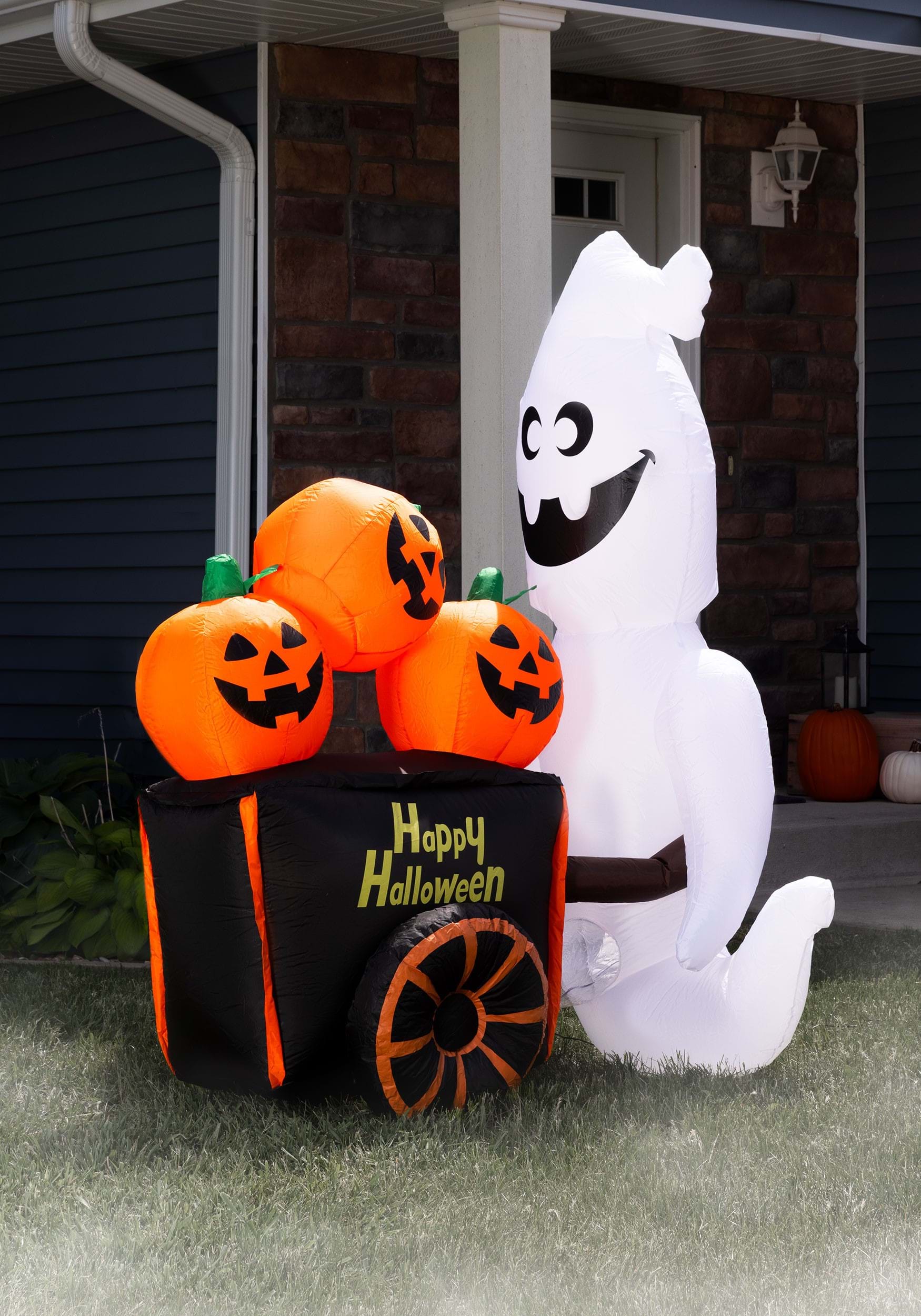 Haunted Hill Farm 3.3-ft. Orange Ghost with Stake/Pumpkin Scroll,  Indoor/Covered Outdoor Halloween Decoration, Poseable, Kid-Friendly,  HHGHST-3STK