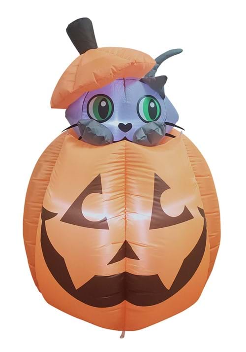 5 Inflatable Animated Cat in Pumpkin Decoration