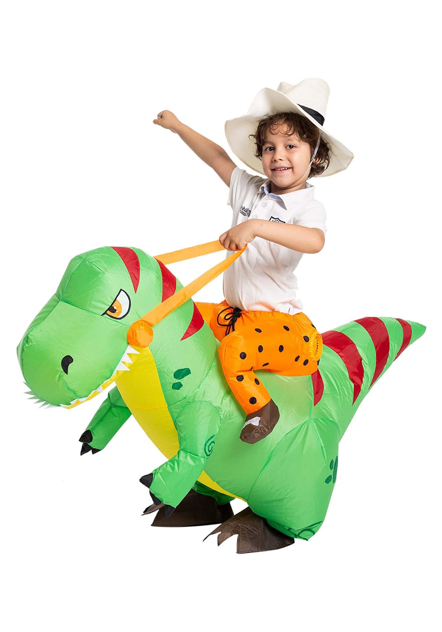 Kids Size Fan Operated Halloween Costume Inflatable Riding Dinosaur Costume 