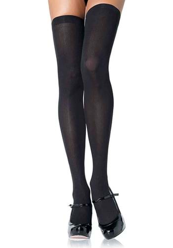 Black Opaque Plus Nylon Thigh High Tights