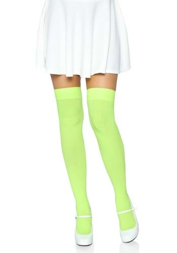 Green Opaque Nylon Thigh High Tights