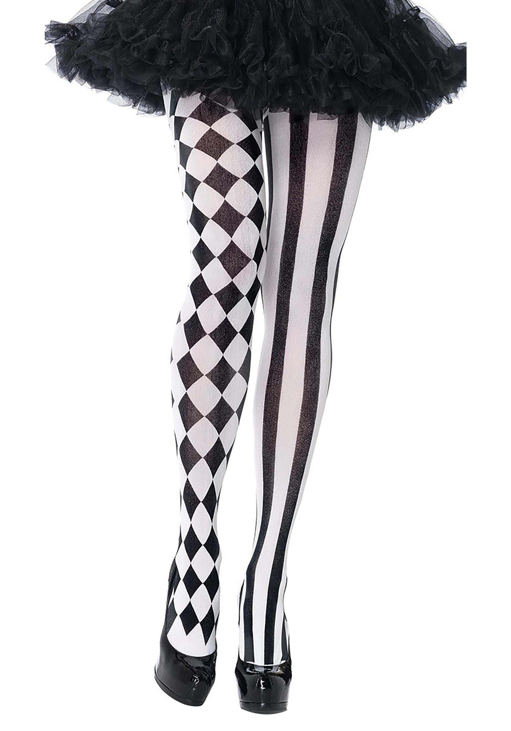 Witch Alice In Wonderland Black & White Stripe Girls Tights