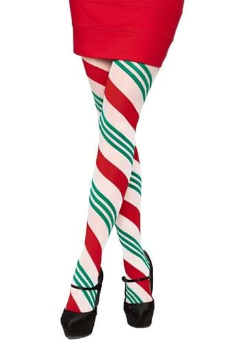 Christmas Stripes Red Green White Leggings for Women, Plus Size