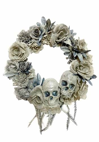 20-Inch Faded Skull & Roses Halloween Wreath Decoration | Halloween Wreath