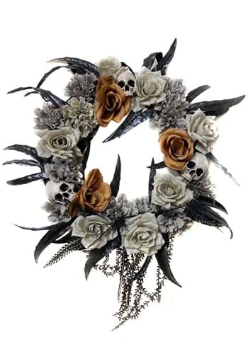 13-Inch Gothic Skull & Flower Halloween Wreath Decoration | Halloween Wreath