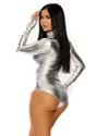 Women's Zipfront Metallic Silver Bodysuit Alt 1