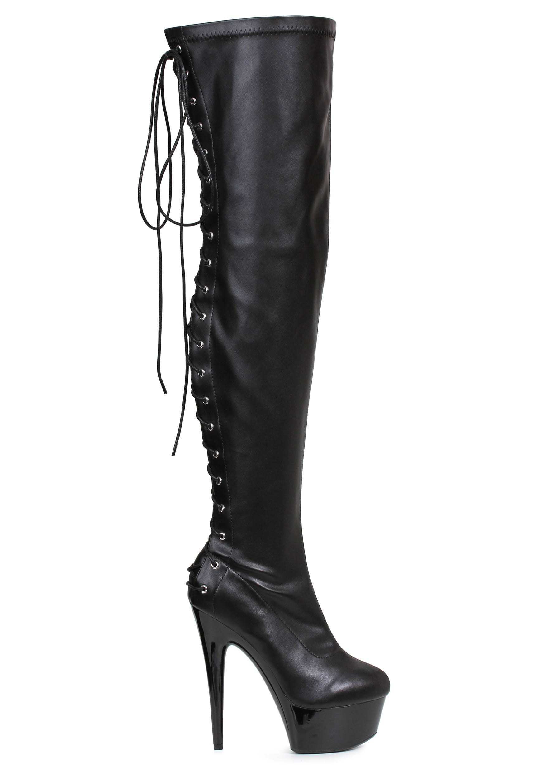 70s Black Leather Lace Up Knee High Boots