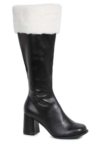 Women's Mrs. Claus White Faux Fur Topped Black Faux Leather Boots