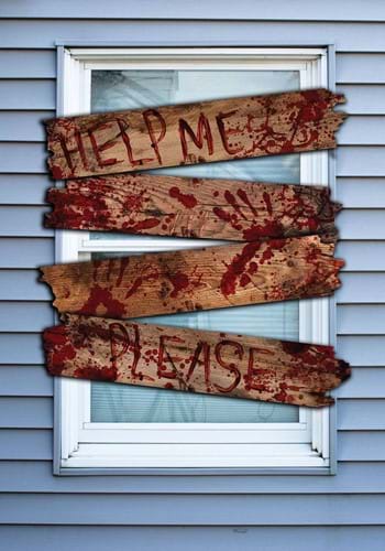 Haunted Bloody Wooden Window Boards With Words