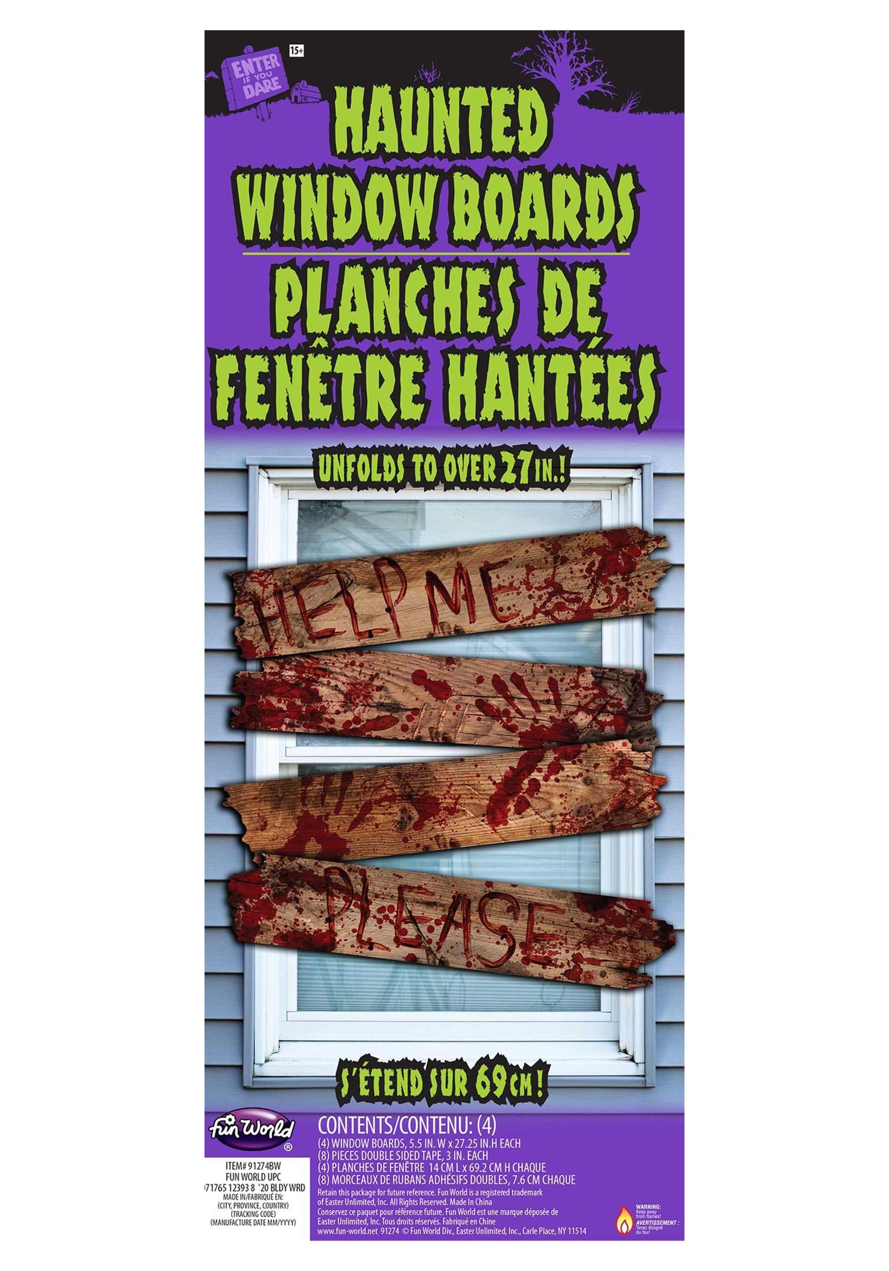 Haunted Window Bloody Wooden Boards With Words Prop