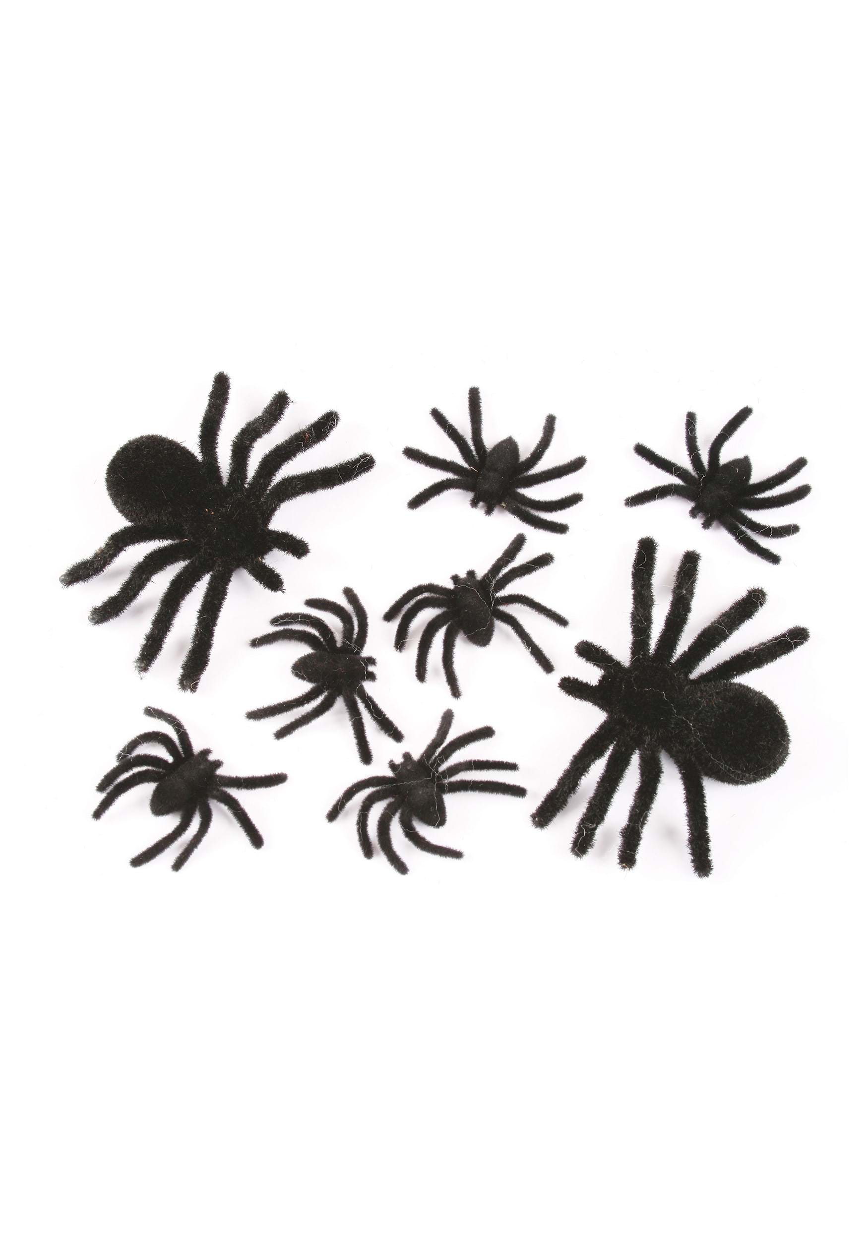 Set Of Fuzzy Black Spiders Decoration