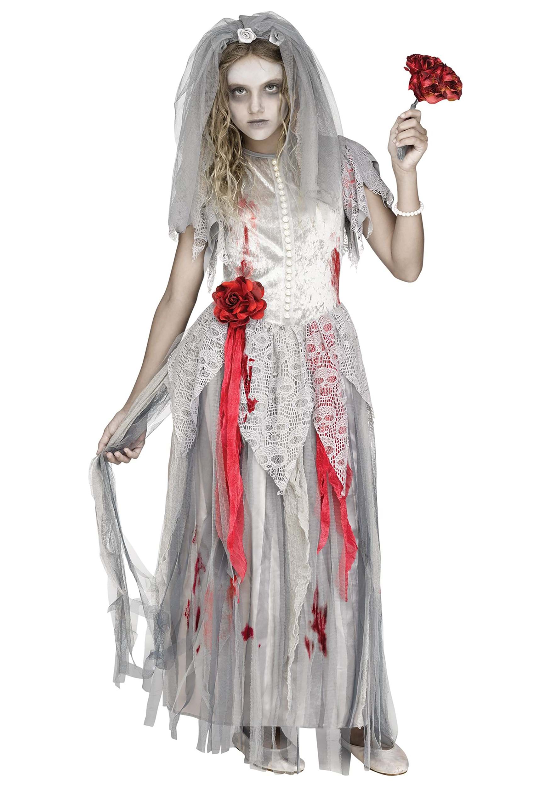 Photos - Fancy Dress Zombie Fun World  Bride Girls Costume Gray/Red/White 