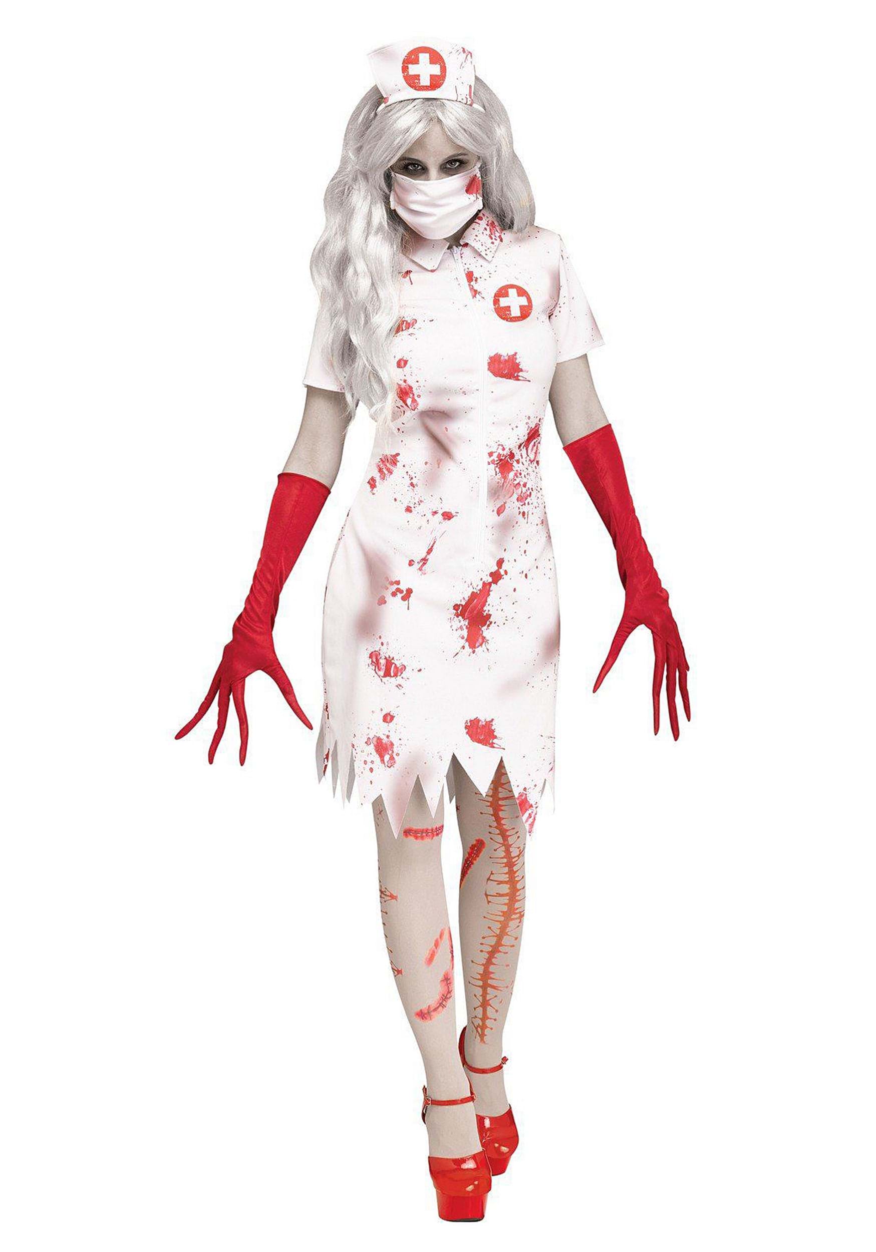 Zombie Dorothy Blood Stockings Fancy Dress Womens Ladies Halloween Costume