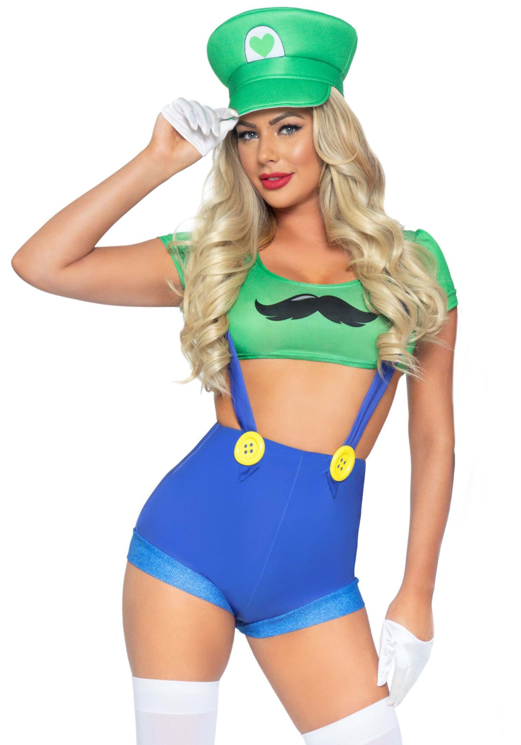 Women's Sexy Piece Green Gamer Babe Costume.