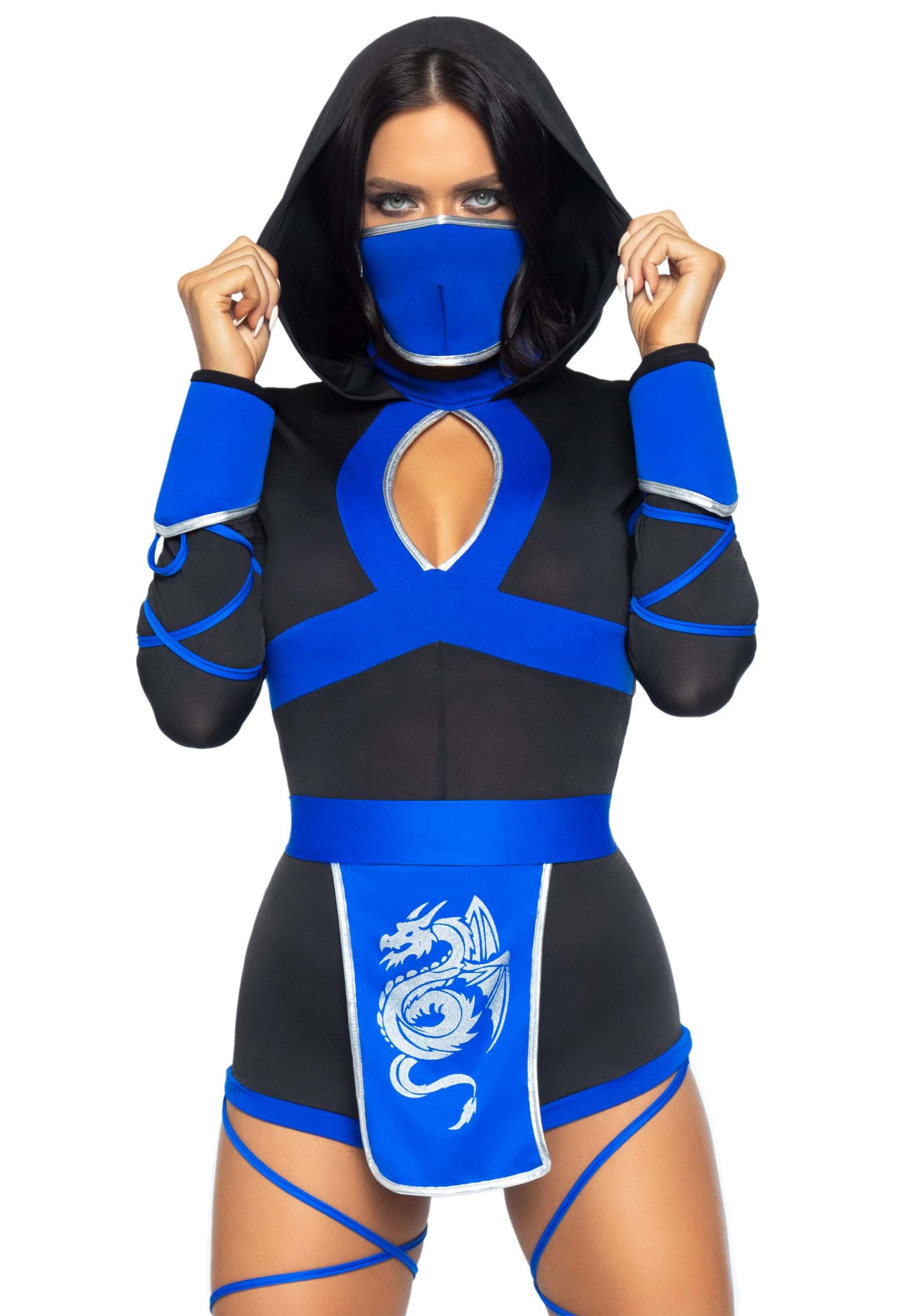 Blue Ninja Suit Bodysuit Cosplay Costume with Mask and Gloves for Halloween
