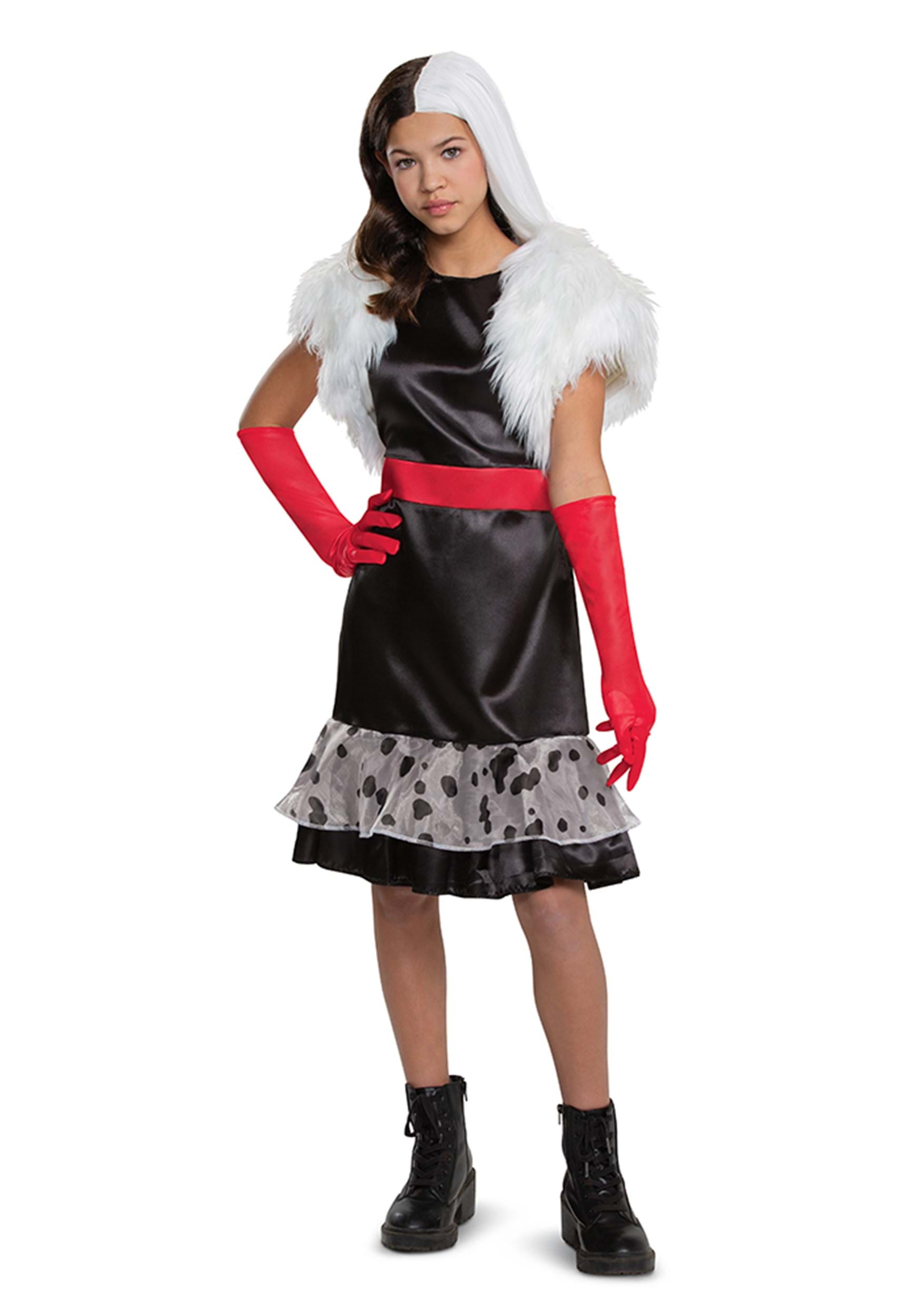 2021 Movie Cruella de Vil Cosplay Cruella Costume Halloween Outfit Full Set