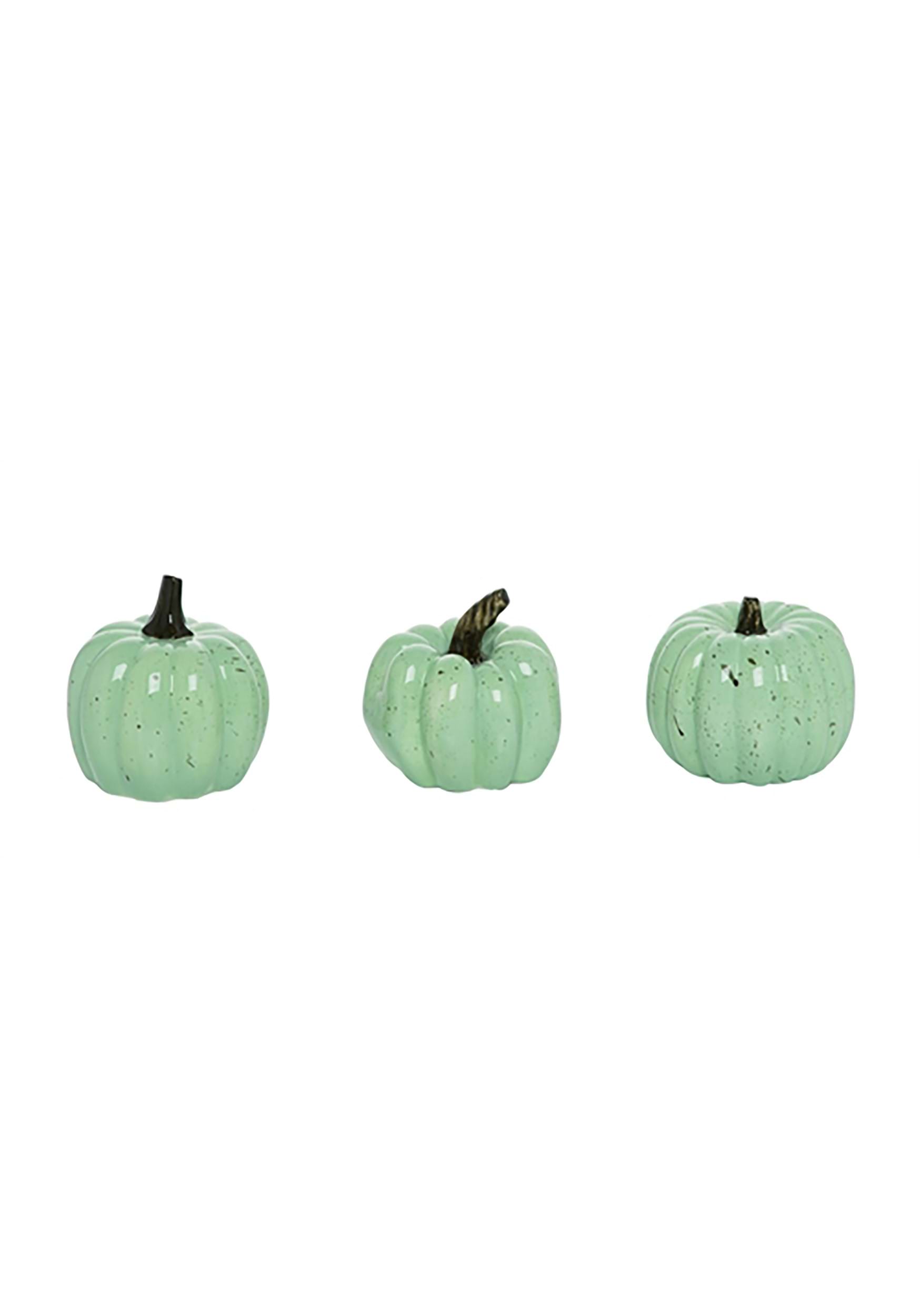 Set of Three 4" Mint Speckle Pumpkins Halloween Decoration | Pumpkins