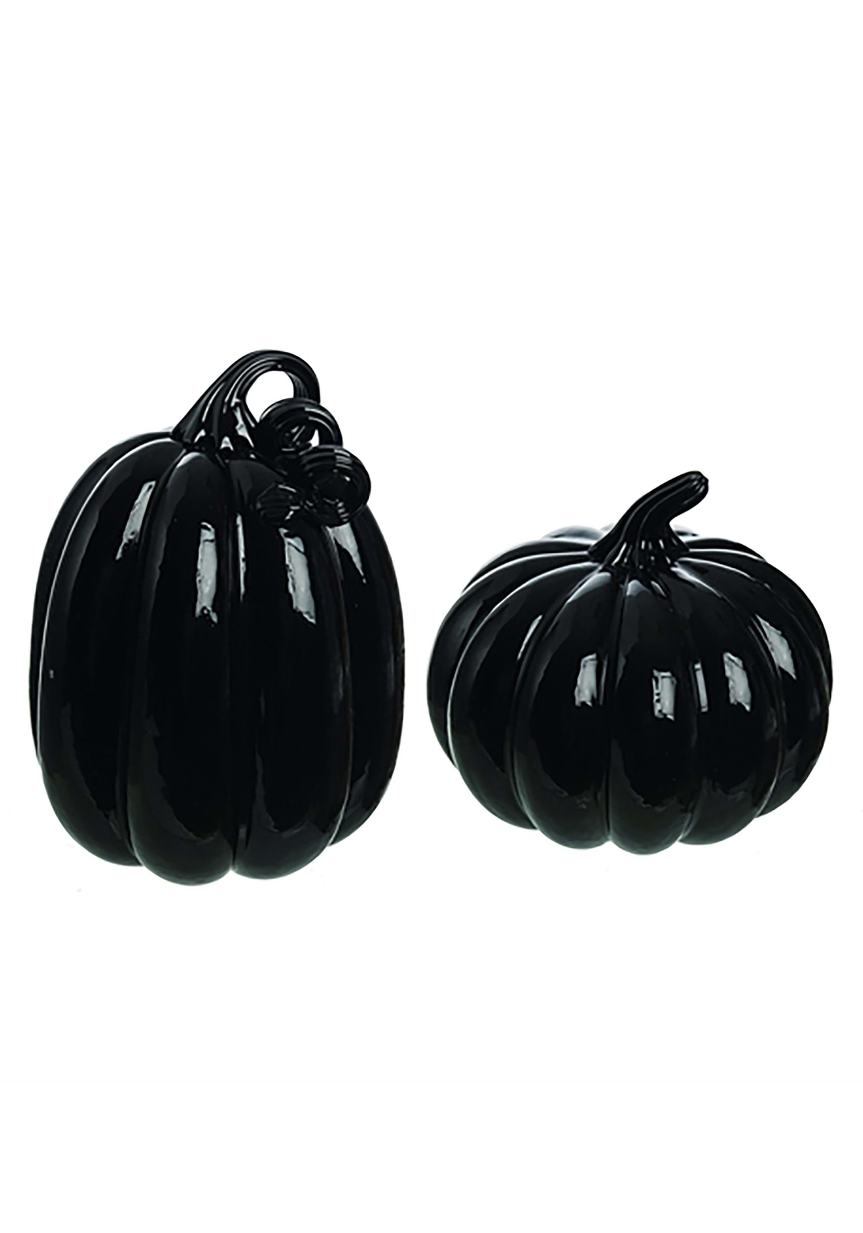 Set Of 2 Black Glass Halloween Pumpkins Decoration