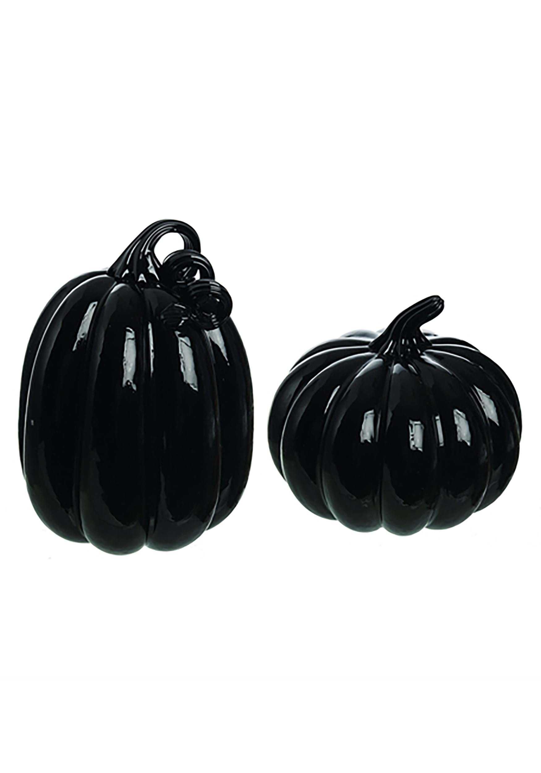 Set Of 2 Black Glass Halloween Pumpkins Decoration , Pumpkin Decorations