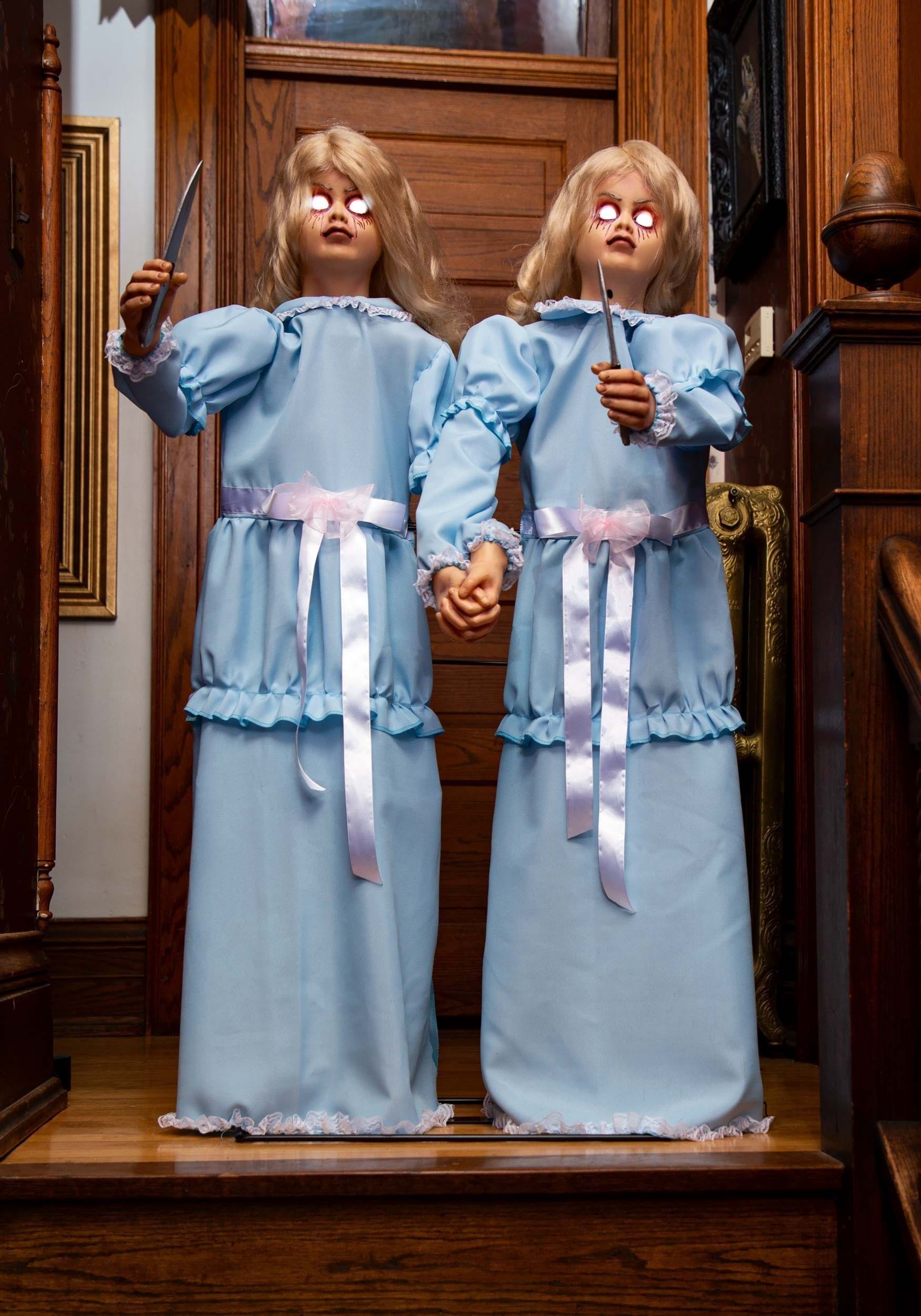 4FT Animated Killer Twin Girls Halloween Prop , Scary Decorations
