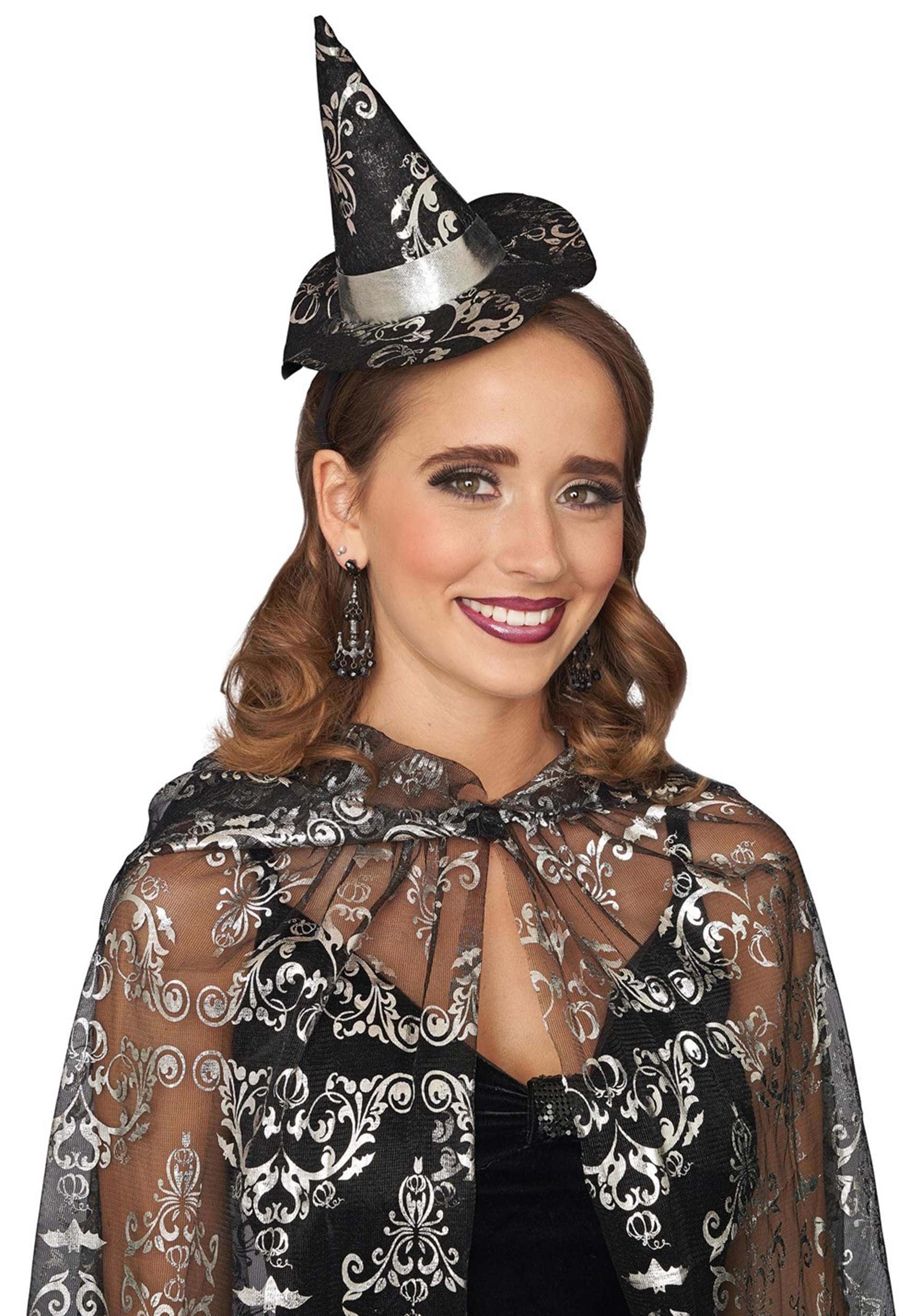 Ladies Black Purple Witch Mini Hat Hairband Halloween Fancy Dress Accessory 