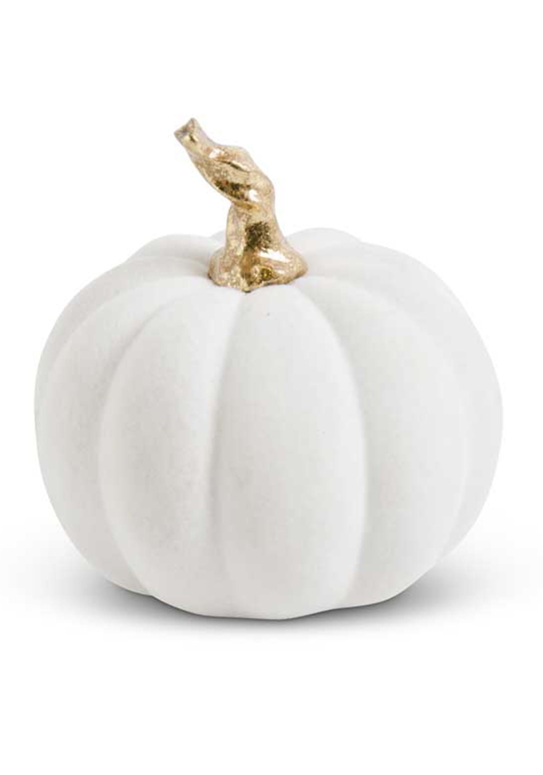 3.5 White Velvet Pumpkin With Twisted Gold Stem Halloween Decoration