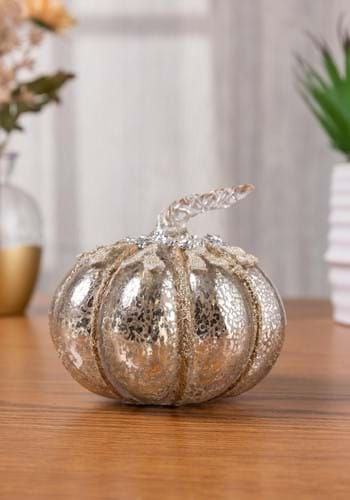 4 Mercury Glass Pumpkin with Glitter Detail