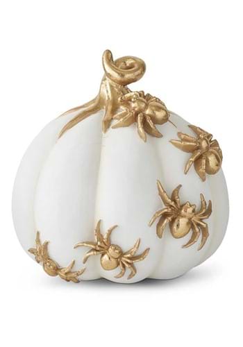 7" White Pumpkin with Gold Spiders