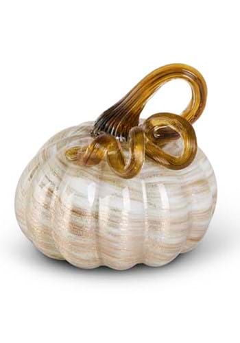 3.25" Cream & Gold Swirl Glass Pumpkin Decoration